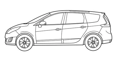 Outline drawing of a hatchback car from side 3d view. Stock Illustration