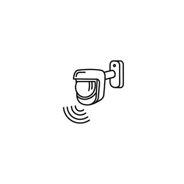 Outline drawing of motion sensor with signal waves Illustrazione stock