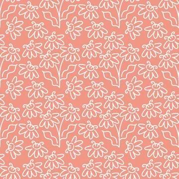Outline drawing seamless background. Hand drawn flowers . Suitable for backgr Stock Illustration