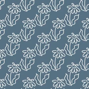 Outline drawing seamless background. Hand drawn flowers . Suitable for backgr Stock Illustration