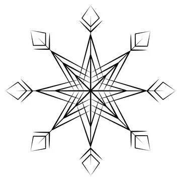Outline drawing of a snowflake on a transparent background in a minimalist style Stock Illustration