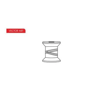 Outline drawing of a spool of thread with red label with a simple line drawin Stock Illustration
