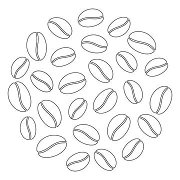Outline drawn coffee beans in the shape of a circle on a transparent background Stock Illustration