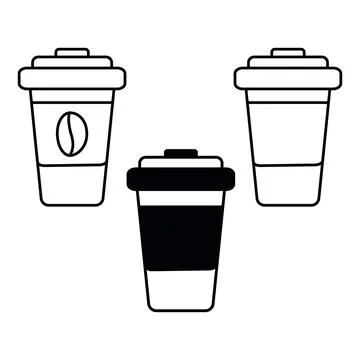Outline drawn disposable coffee cups with lid in minimalist style Icon Logo Stock Illustration