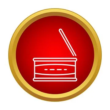 Outline drum with drumstick in red circle icon Stock Illustration