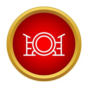 Outline drum kit icon inside red circle Stock Illustration