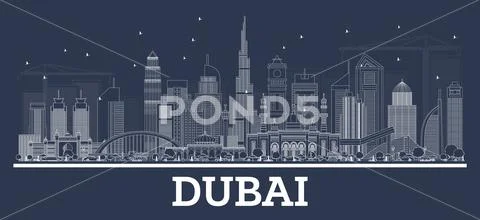 Outline Dubai UAE Skyline with Modern Architecture. Illustration #79022080