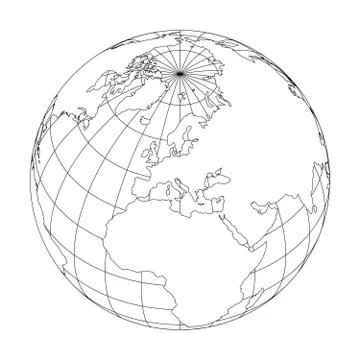 Outline Earth globe with map of World focused on Europe. Vector illustration Illustrazione stock