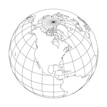 Outline Earth globe with map of World focused on North America. Vector Stock Illustration