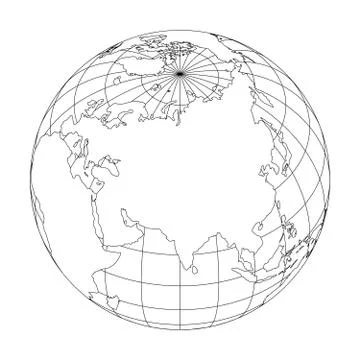 Outline Earth globe with map of World focused on Asia. Vector illustration Illustrazione stock