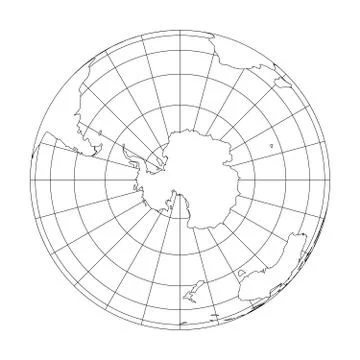 Outline Earth globe with map of World focused on Antarctica. Vector illustration Stock Illustration