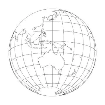 Outline Earth globe with map of World focused on Australia and Oceania. Vector Illustrazione stock