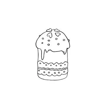 Outline Easter cake or sweet bread or Paska. Simple hand drawn vector illustr Stock Illustration