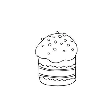 Outline Easter cake or sweet bread or Paska. Simple hand drawn vector illustr 스톡 일러스트