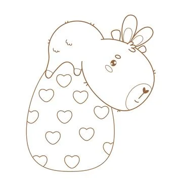 Outline Easter Capybara in bunny ears on big paschal egg. Happy cartoon kaw.. Stock Illustration