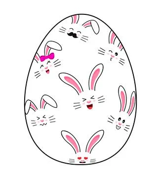 Outline easter egg with bunny face pattern. Happy easter day. Stock Illustration