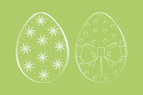 Outline Easter Eggs with abstract flowers or circles ornament and tied ribbon Illustrazione stock