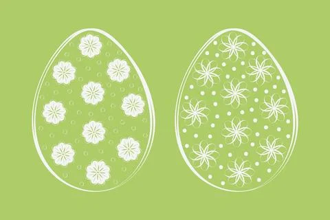 Outline Easter Eggs with floral and polka dots decor Sticker Icon Minimalistic イラスト素材
