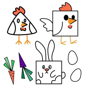 Outline Easter mascots on white isolated backdrop Stock Illustration