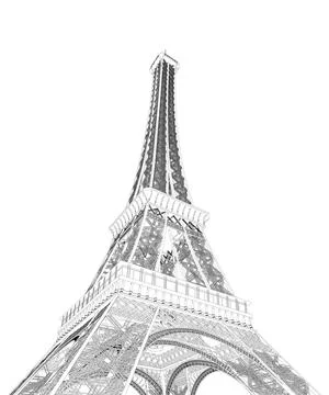 Outline of the Eiffel Tower from black lines isolated on a white background. 스톡 일러스트