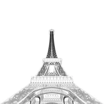 Outline of the Eiffel Tower from black lines isolated on a white background. Stock Illustration
