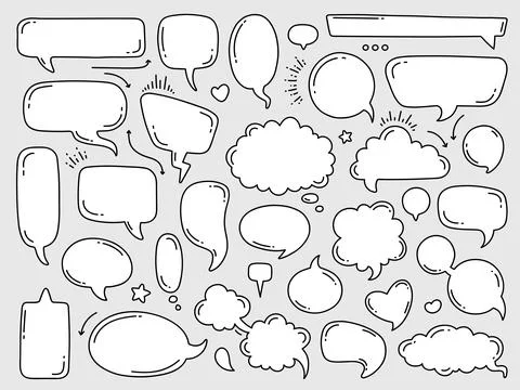 Outline empty speech bubbles. Various shapes blank dialog boxes, line clouds イラスト素材