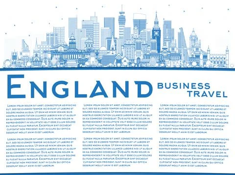 Outline England City Skyline with Blue Buildings and Copy Space. Stock Illustration