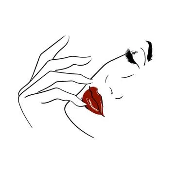 Outline face with red lips and closed eyes Stock Illustration