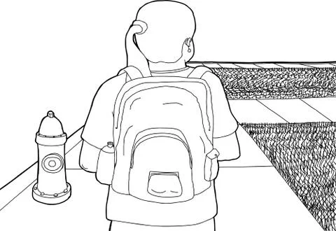 Outline of Female with Backpack Stock Illustration