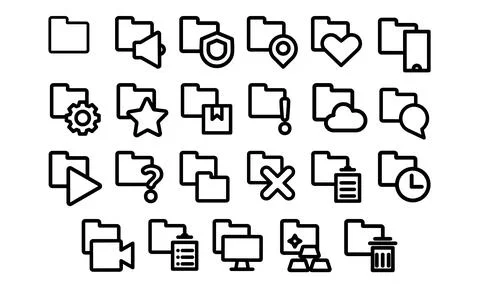Outline file folder icon set Illustrazione stock