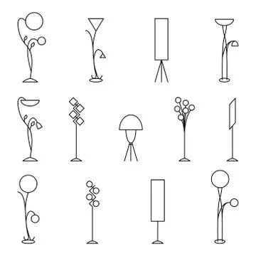 Outline floor lamp Set Stock Illustration