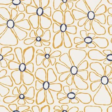 Outline Floral Seamless Pattern Featuring Botanical Texture Hand-Drawn Flow.. 스톡 일러스트