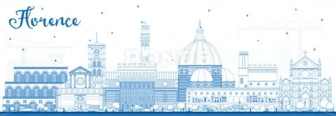 Outline Florence Italy City Skyline with Blue Buildings. Stock Illustration