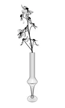 Outline of Flowers line drawing vector art in a vase for decoration. Line flower Stock Illustration