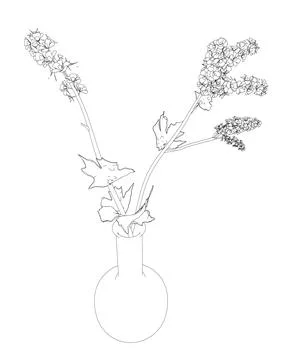 Outline of Flowers line drawing vector art in a vase for decoration. Line flower Stock Illustration