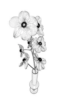 Outline of Flowers line drawing vector art in a vase for decoration. Line f.. Stock Illustration