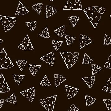 Outline Food vector seamless pattern with many delicious slices of cheese Stock Illustration