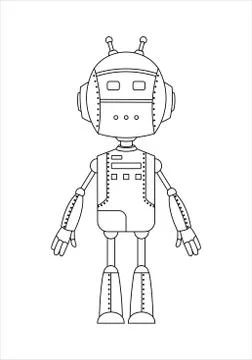 Outline Friendly Android Robot Character With Two Antennas. Stock Illustration