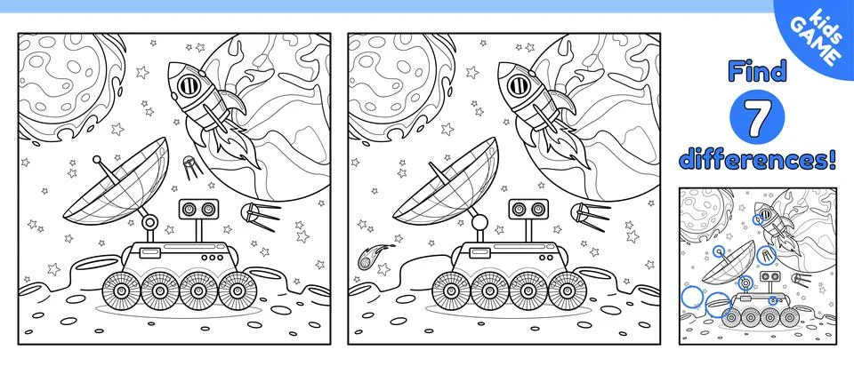 Outline game Find 7 differences with lunar rover Stock Illustration
