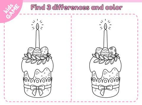 Outline game Find the differences with Easter cake Stock Illustration
