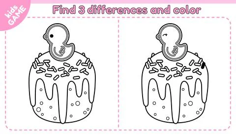 Outline game Find the differences with Easter cake Stock Illustration