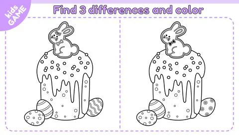 Outline game Find the differences with Easter cake Stock Illustration