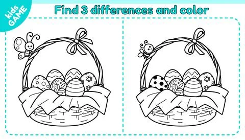 Outline game Find differences with Easter basket Stock Illustration