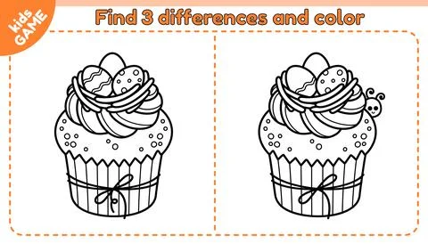 Outline game Find differences with Easter muffin Stock Illustration