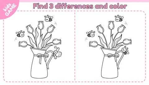 Outline game Find differences with jug with tulips Stock Illustration