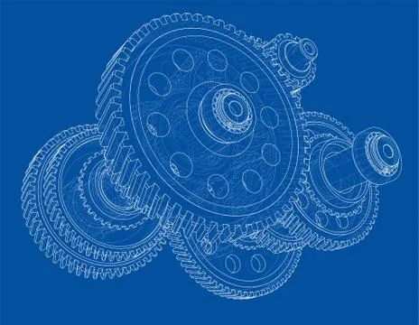 Outline gearbox concept. Vector Stock Illustration