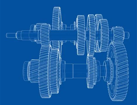 Outline gearbox concept. Vector Stock Illustration