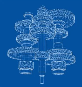 Outline gearbox concept. Vector Illustrazione stock