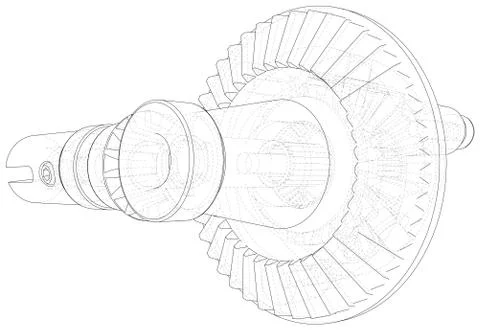 Outline gearbox. Vector rendering of 3d. Wire-frame style. The layers of visible 스톡 일러스트