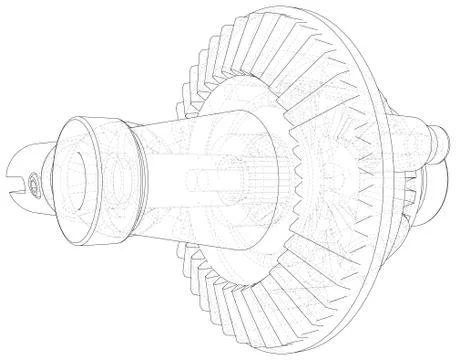 Outline gearbox. Vector rendering of 3d. Wire-frame style. The layers of visible Illustrazione stock
